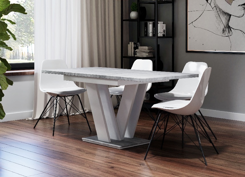 Jedálenský stôl Mabea (biela + kameň) (pre 4 až 6 osôb) *výpredaj