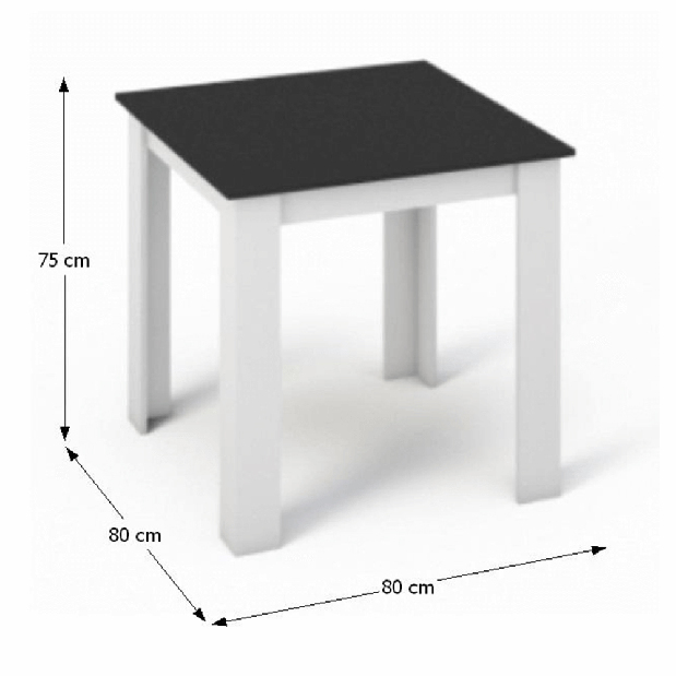 Jedálenský stôl Plat (štvorec) (pre 4 osoby) (biela + čierna)