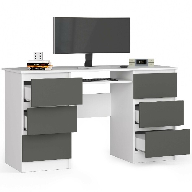 PC stolík Behati (biela + grafit sivý)