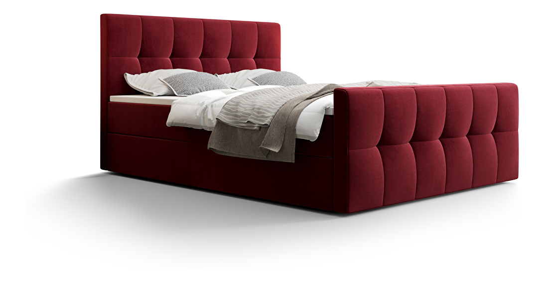 Manželská posteľ Boxspring 180 cm Macheta (bordová) (s matracom a úložným priestorom)