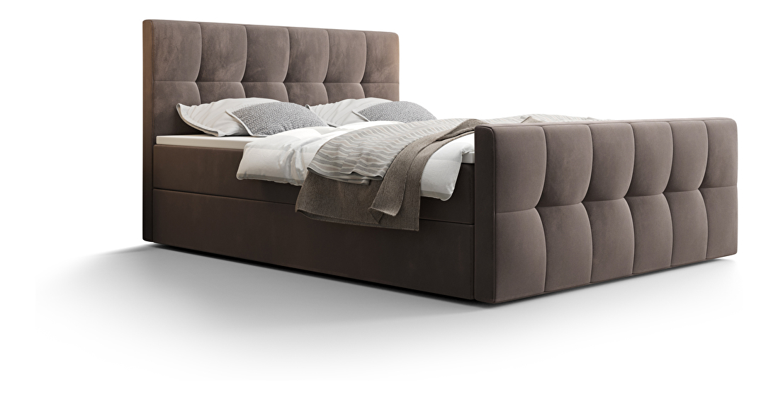 Manželská posteľ Boxspring 140 cm Macheta (hnedá) (s matracom a úložným priestorom)