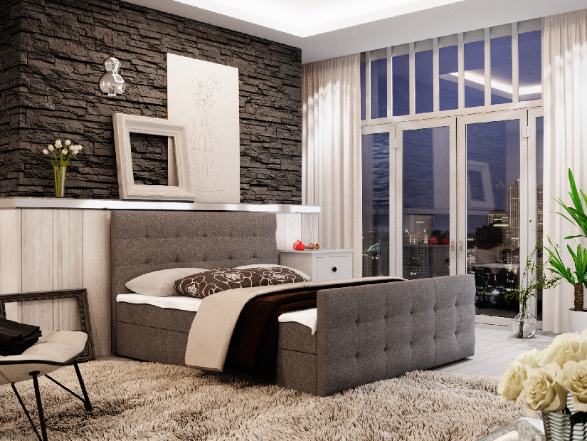 Manželská posteľ Boxspring 160 cm Milagros Comfort 2 (sivá) (s matracom a úložným priestorom)
