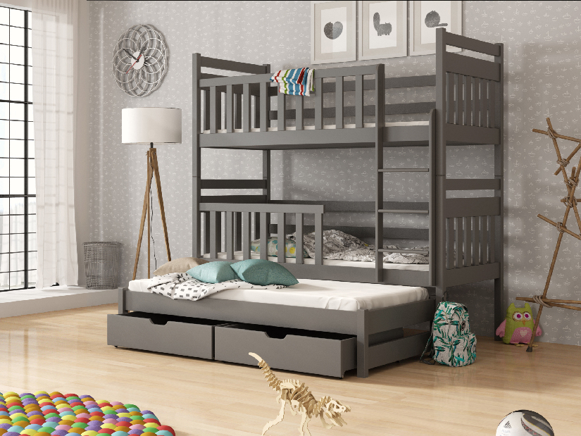 Detská posteľ 90 x 190 cm KRISTY (s roštom a úl. priestorom) (grafit)