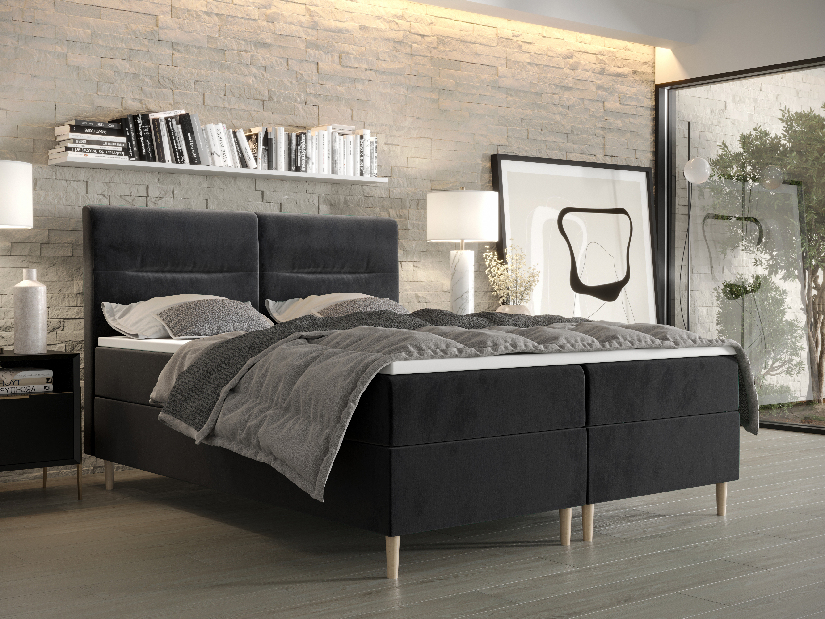 Manželská posteľ Boxspring 160 cm Saruta (čierna) (s matracom a úložným priestorom)