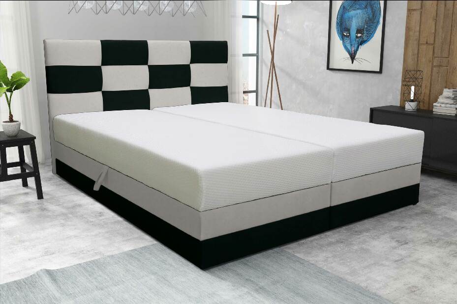 Manželská posteľ 140 cm Marion (čierna + svetlosivá) (s roštom a matracom)