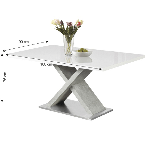 Jedálenský stôl Farnali (biely lesk + betón)