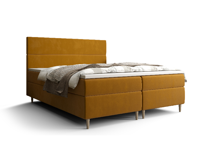 Manželská posteľ Boxspring 140 cm Flu (zlatá) (s matracom a úložným priestorom)