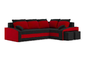 Rohová sedačka Gyan (čierna + červená) (s taburetkou) (P)