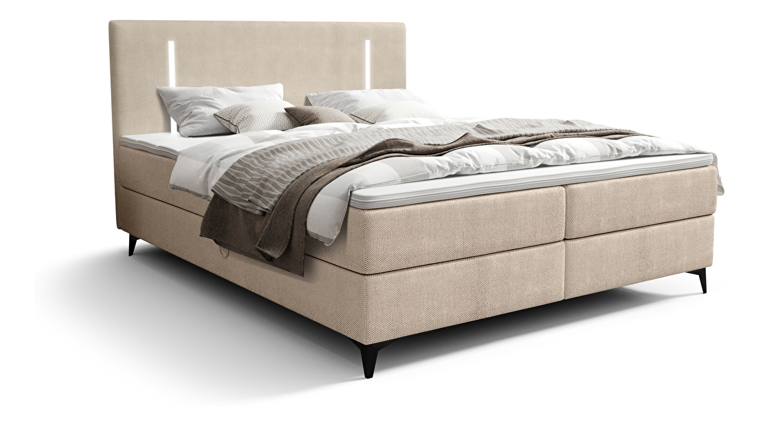 Manželská posteľ 140 cm Ortega Comfort (béžová) (s roštom a matracom, s úl. priestorom) (s LED osvetlením)