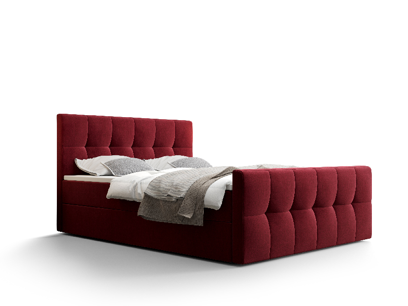 Manželská posteľ Boxspring 140 cm Macheta (bordová) (s matracom a úložným priestorom)