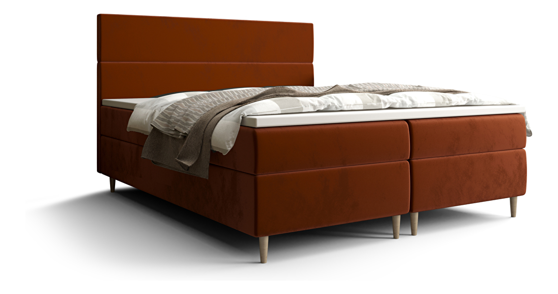 Manželská posteľ Boxspring 140 cm Flu (hnedooranžová) (s matracom a úložným priestorom)