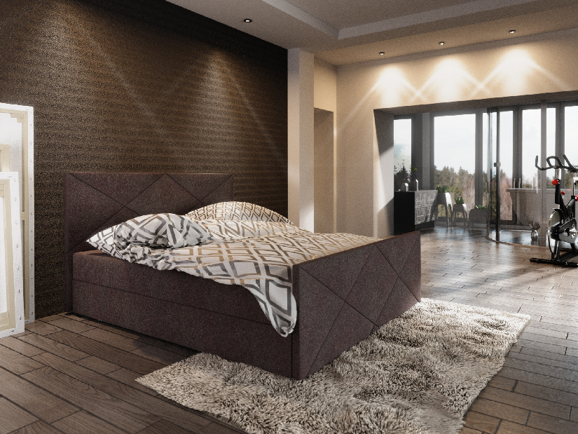 Manželská posteľ Boxspring 200 cm Milagros Comfort 4 (tmavohnedá) (s matracom a úložným priestorom)