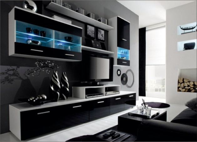 Moderní obývací stěna s osvětlením