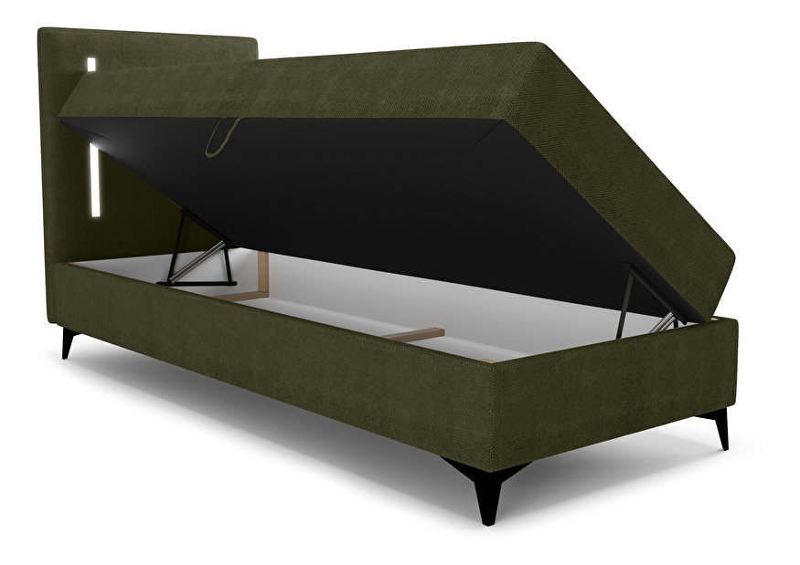Jednolôžková posteľ 80 cm Ortega Bonell (olivová zelená) (s roštom, s úl. priestorom) (s LED osvetlením)