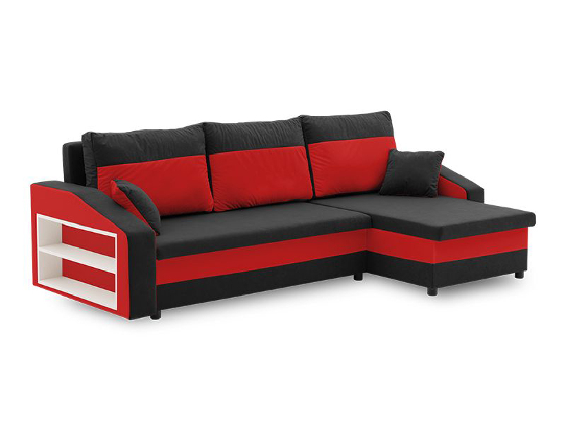 Rohová sedačka Hafiz (čierna + červená) (s poličkou) (P)