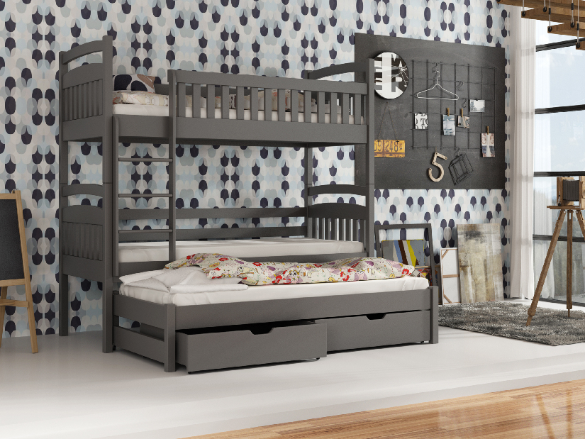 Detská posteľ 90 x 200 cm ARLEN (s roštom a úl. priestorom) (grafit)