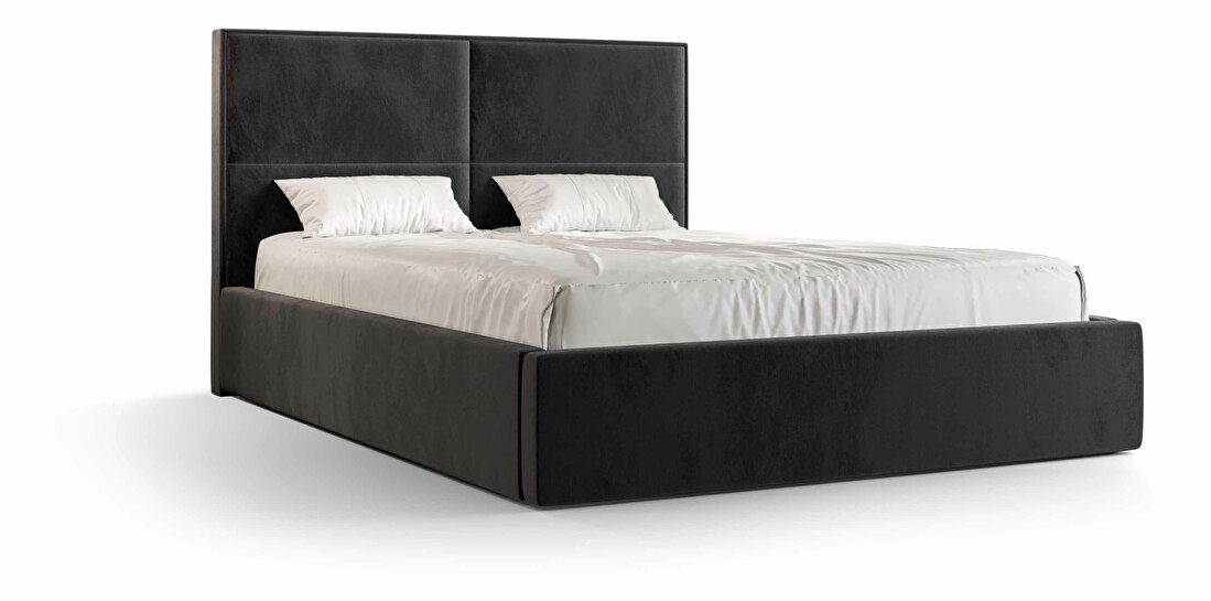 Manželská posteľ 160 cm Alfonso (čierna) (s roštom a úložným priestorom)