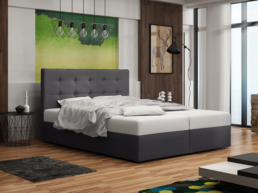 Manželská posteľ Boxspring 140 cm Duel 1 (tmavosivá) (s matracom a úložným priestorom)
