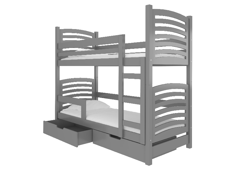 Poschodová detská posteľ 180x75 cm Oxana (s roštom a matracom) (sivá)