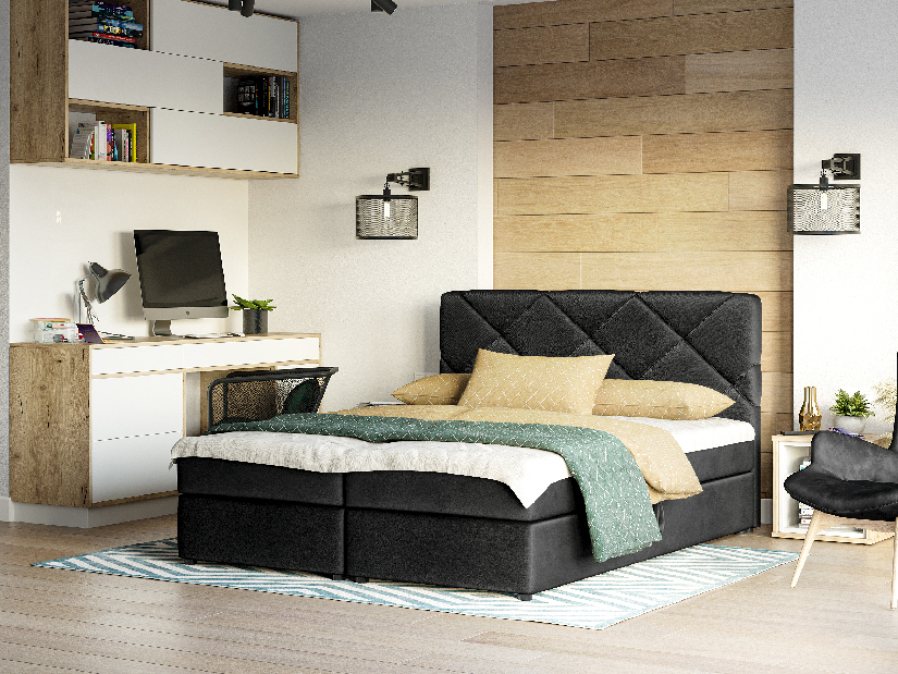 Manželská posteľ Boxspring 160x200 cm Karum (čierna) (s roštom a matracom)