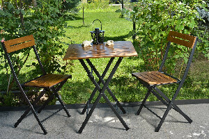 Súprava záhradného stola a stoličiek (3 kusy) Bonita (orech + čierna)
