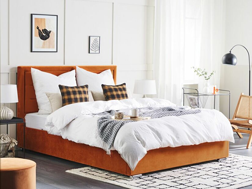 Manželská posteľ 140 cm Ruthine (oranžová) (s roštom a úložným priestorom)