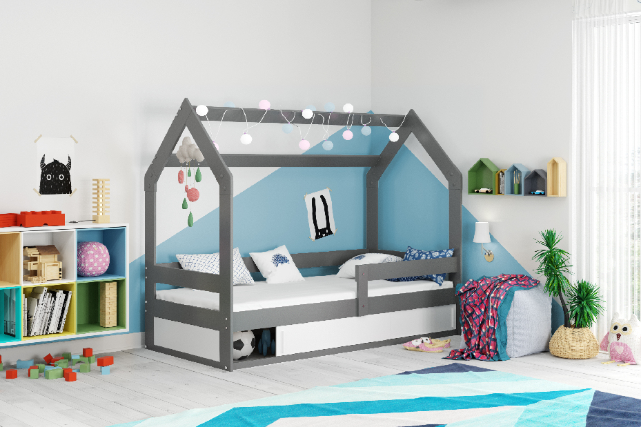Detská posteľ 80 cm Dormo (grafit + biela) (s roštom, matracom a úl. priestorom)