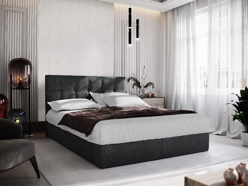 Manželská posteľ Boxspring 140 cm Porto Comfort (čierna) (s matracom a úložným priestorom)