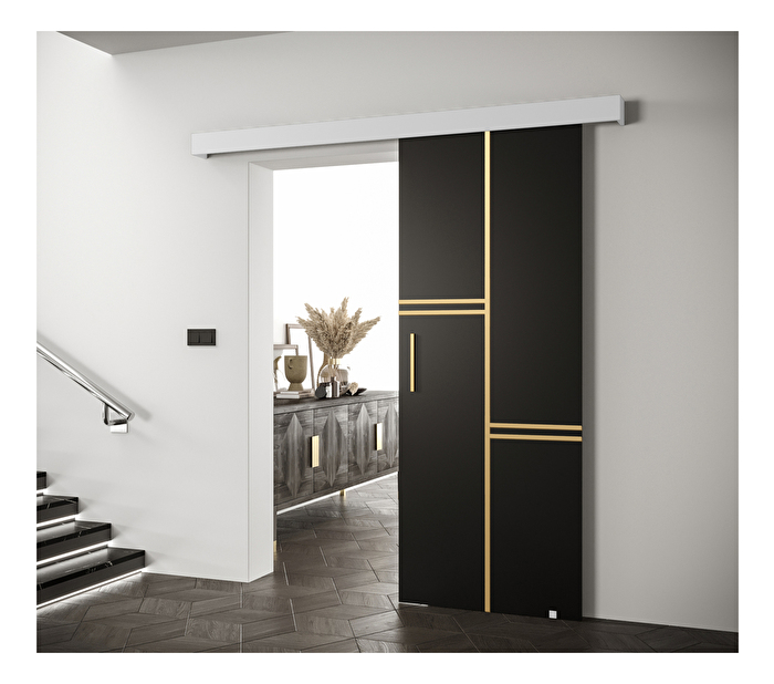 Posuvné dvere 90 cm Sharlene VIII (čierna matná + biela matná + zlatá)