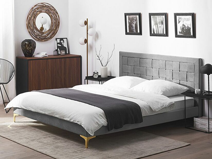 Manželská posteľ 140 cm LIMO (polyester) (šedá) (s roštom)