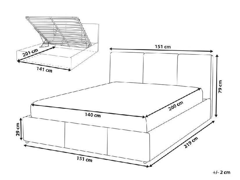 Manželská posteľ 140 cm Belize (svetlosivá) (s roštom) (s úl. priestorom)