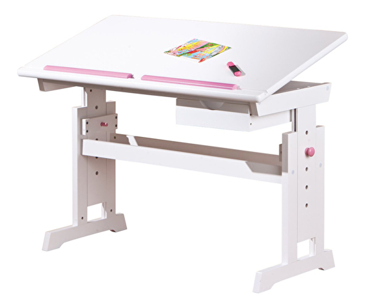 Detský písací stolík Ernan (biela + ružová)