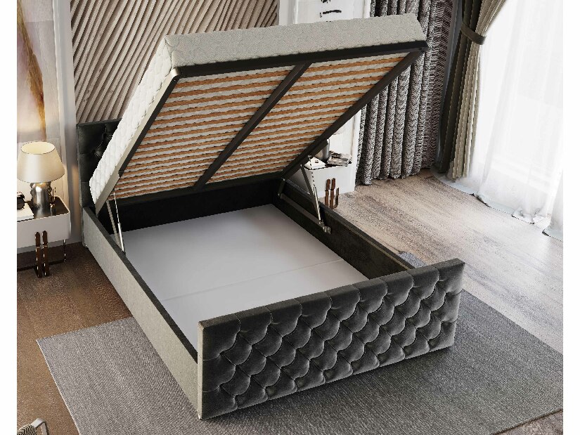 Manželská posteľ 140 cm Velva (čierna) (s roštom a úložným priestorom)