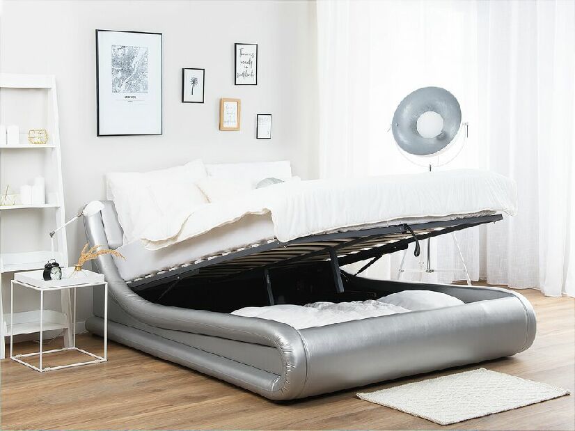 Manželská posteľ 180 cm AVENUE (s roštom a úl. priestorom) (strieborná)