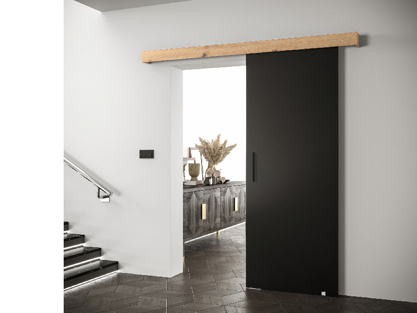 Posuvné dvere 90 cm Sharlene I (čierna matná + dub artisan + čierna)
