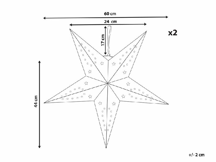 Set 2 ks závesných hviezd 60 cm Monti (červená trblietavá)