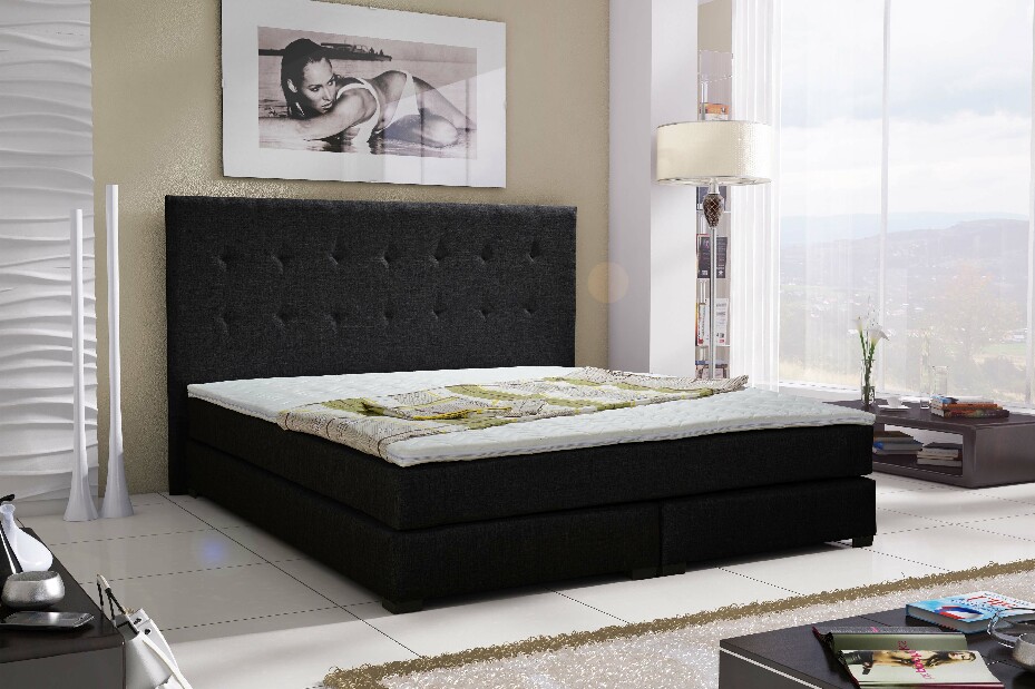 Manželská posteľ Boxspring 180 cm Caserta (čierna) (s matracmi)