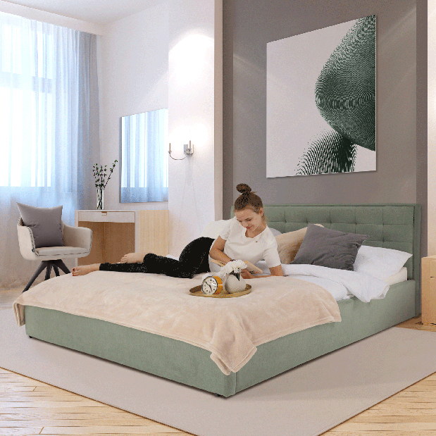 Manželská posteľ 160 cm Essie (s roštom) (mentolová)