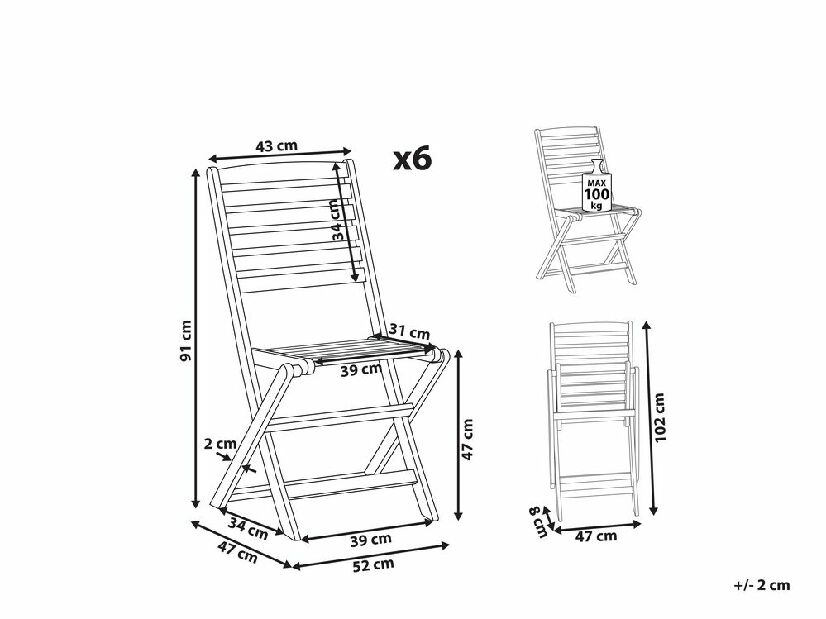 Set 6 ks. záhradných stoličiek TALAVO (svetlé drevo)