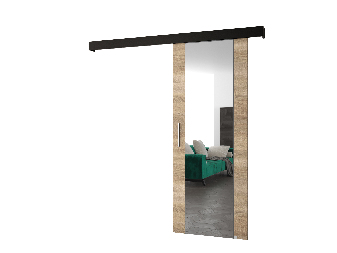 Posuvné dvere 90 cm Sharlene II (dub sonoma + čierna matná + strieborná) (so zrkadlom)
