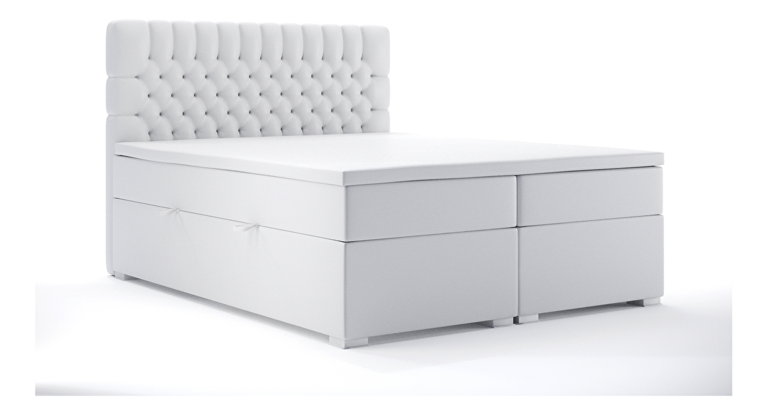 Manželská posteľ Boxspring 140 cm Daliny (biela ekokoža) (s úložným priestorom)