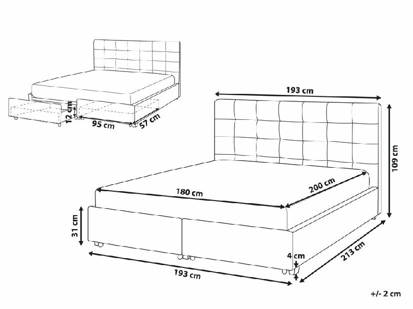 Manželská posteľ 180 cm Rhiannon (béžová) (s roštom a úložným priestorom)
