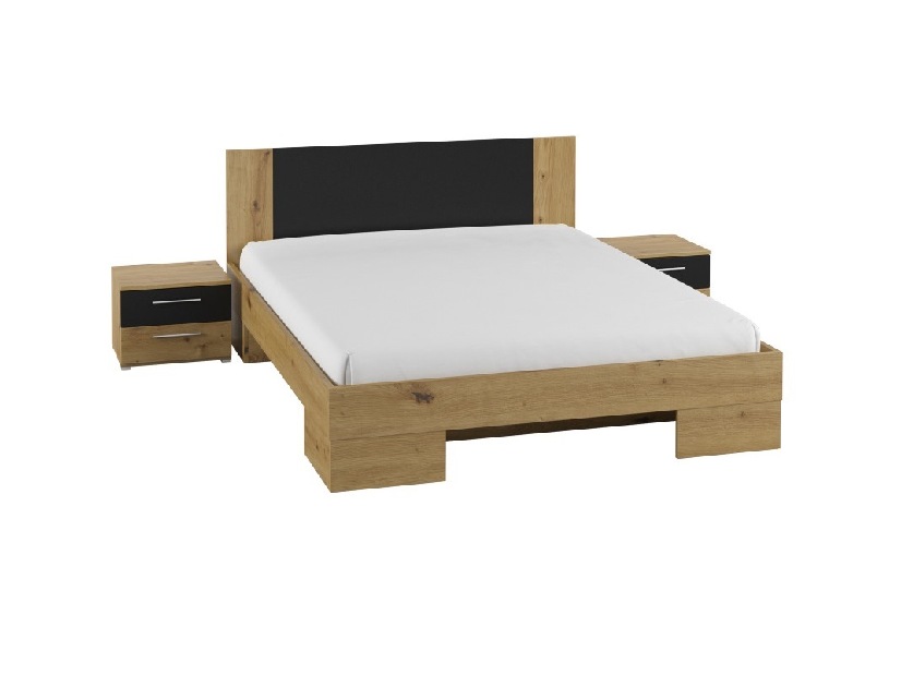 Manželská posteľ 180 cm Verwood Typ 52 (s nočnými stolíkmi) (dub artisan + dub čierny)