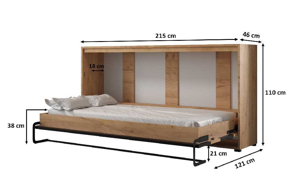 Sklápacia posteľ 160 Cassie (craft zlatý + čierna matná) (horizontálna)