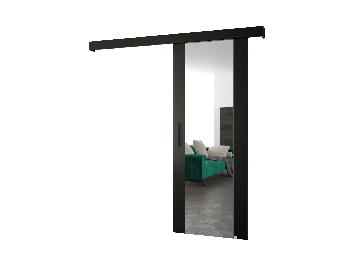 Posuvné dvere 90 cm Sharlene II (čierna matná + čierna matná + čierna) (so zrkadlom)