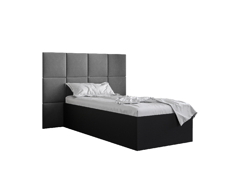 Jednolôžková posteľ s čalúneným čelom 90 cm Brittany 4 (čierna matná + sivá) (s roštom)
