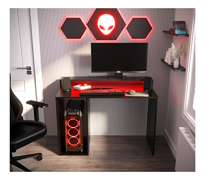 Herný PC stolík Garrick 2 (čierny) (s LED RGB osvetlením)