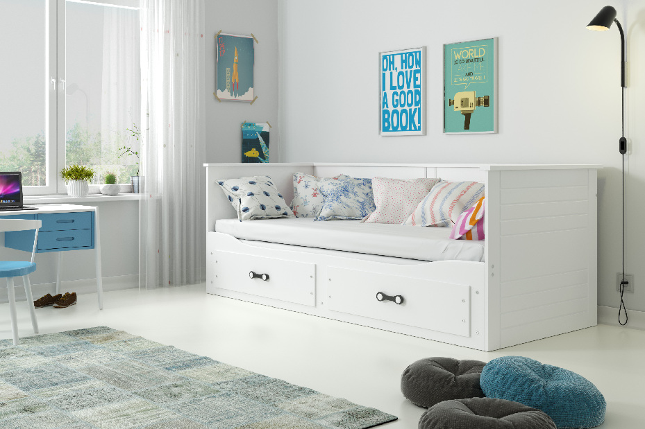 Jednolôžková rozkladacia posteľ 90 cm Harum (biela) (s roštom, matracom a úl. priestorom)