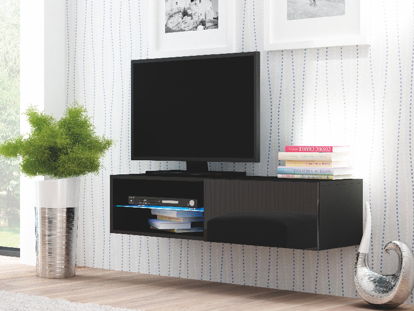 TV stolík/skrinka Livo RTV-120W (čierna + lesk čierny)
