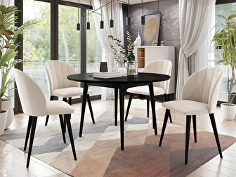 Okrúhly stôl FI 120 so 4 stoličkami ST100 04 Biano (Čierna + krémová)